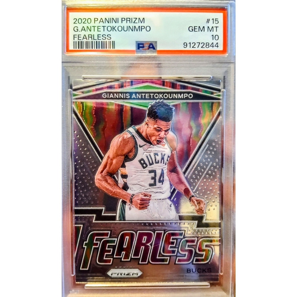 2020-21 Panini Prizm Fearless #15 Giannis Antetokounmpo PSA GEM MT 10
